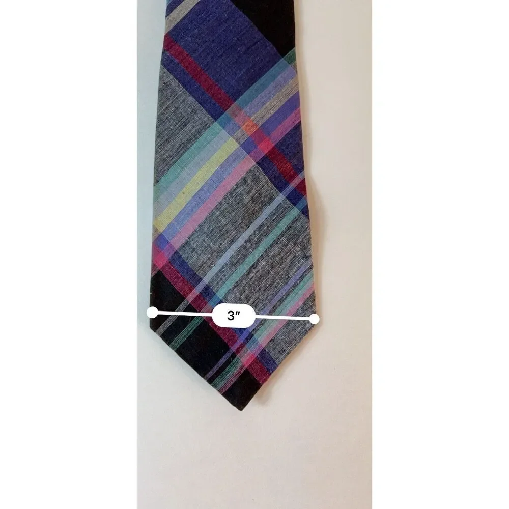 Rooster Men's Multicolor Cotton Madras Plaid Vintage Tie